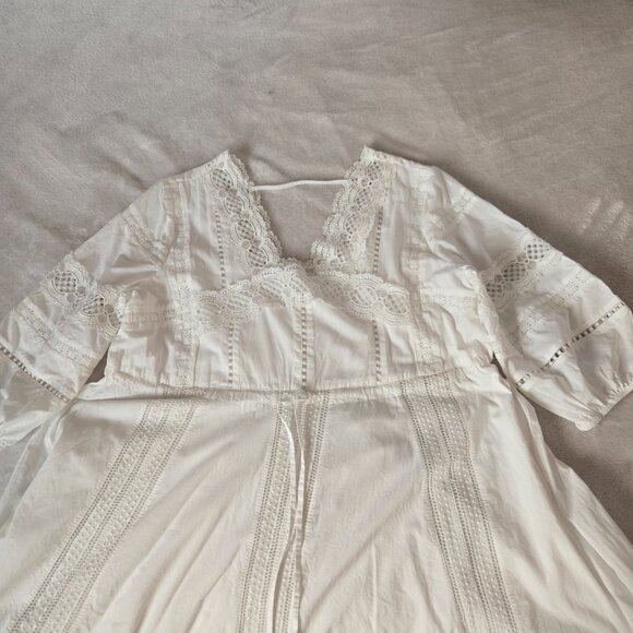 Eri + Ali White Lace Boho Prairie Dress Puff Sleeve Midi Cottagecore  L/XL - Picture 6 of 14